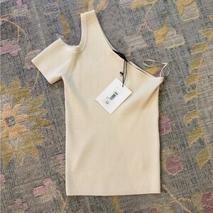 Women’s One-Shoulder Cream Ribbed Top